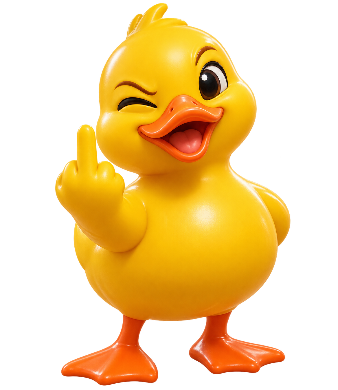 A rubber duck flipping the bird